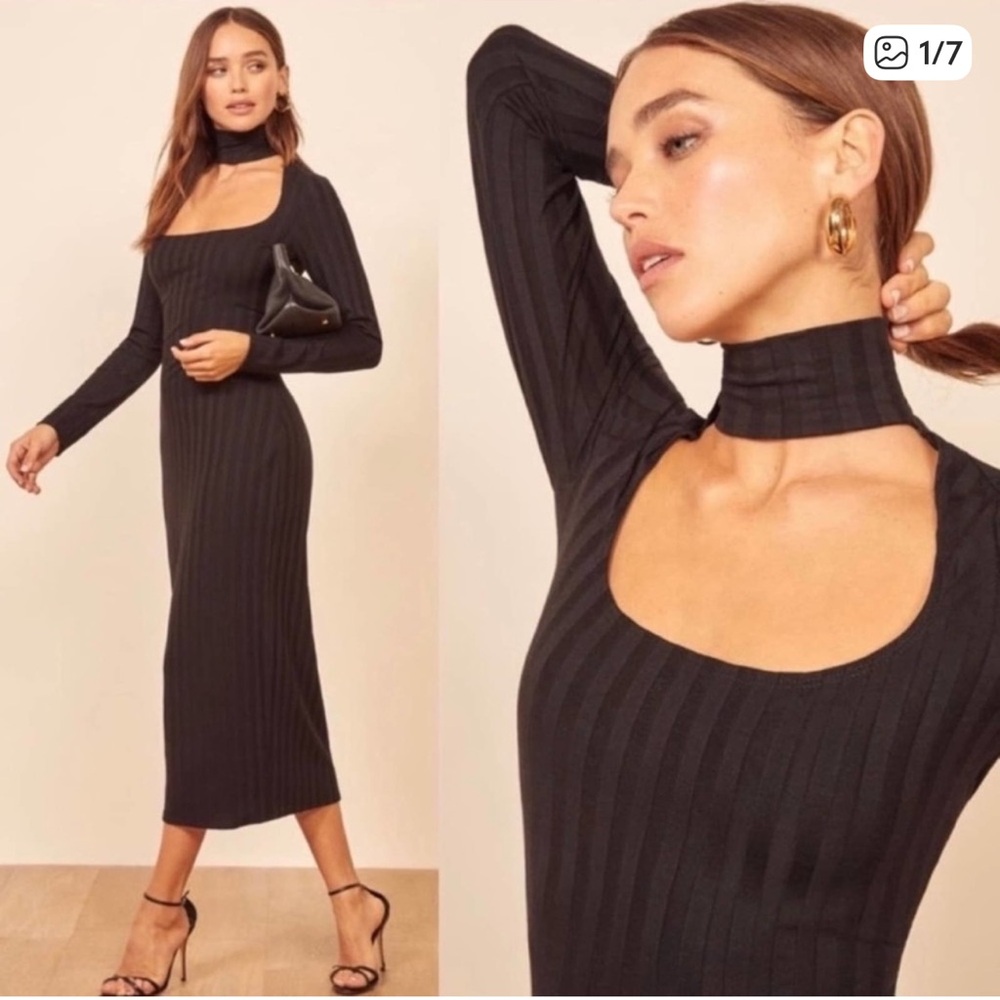 REFORMATION Kendrick Choker Neck Long Sleeve Midi Dress NWT